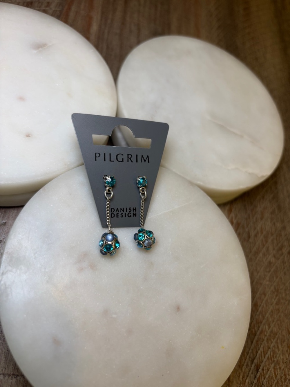 241 Pilgrim Teal Crystal Chain Drop Earrings - Picture 3 of 8